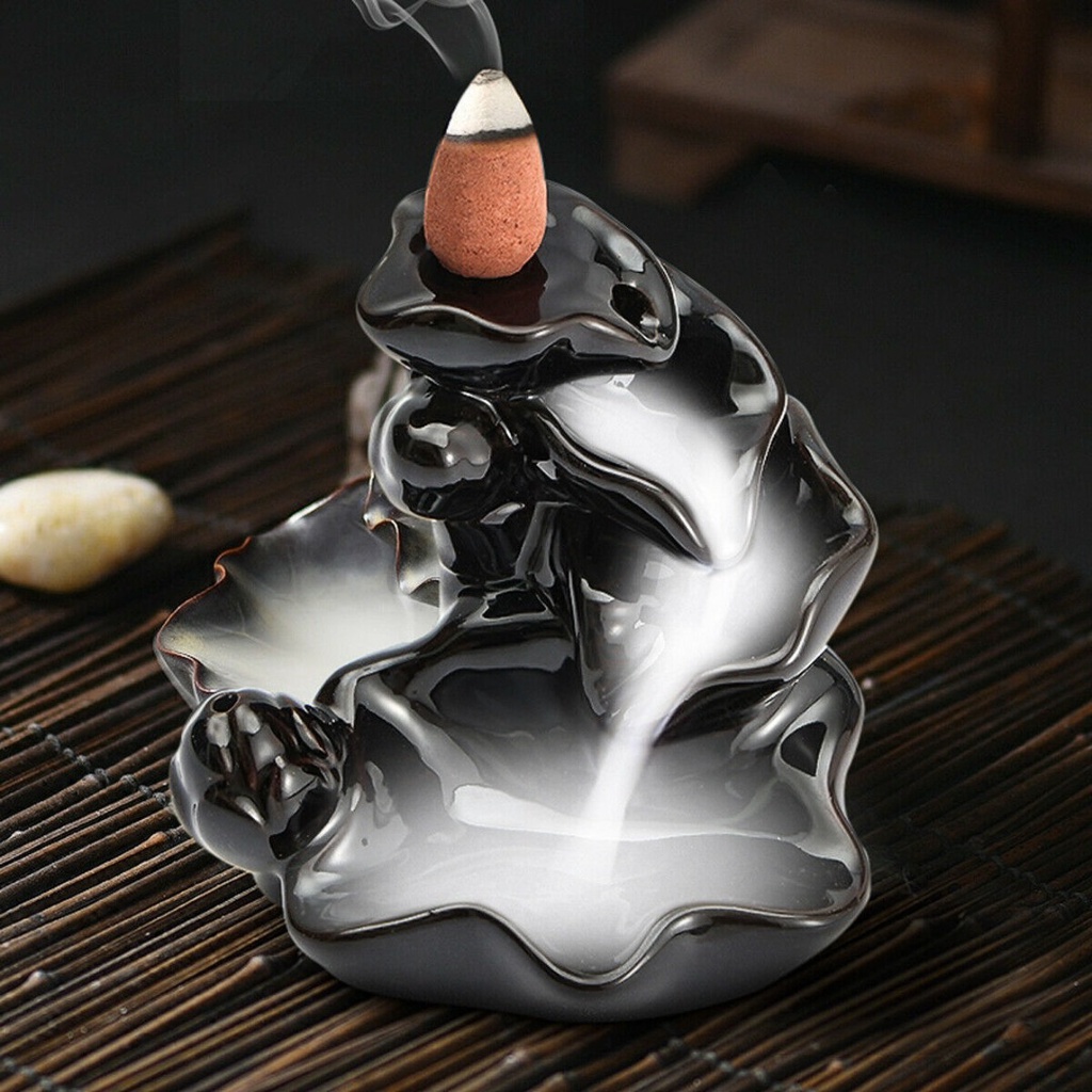 Ceramic Incense Burner Holder Joss Stick Censer Holder Ice-Patterned Gray 