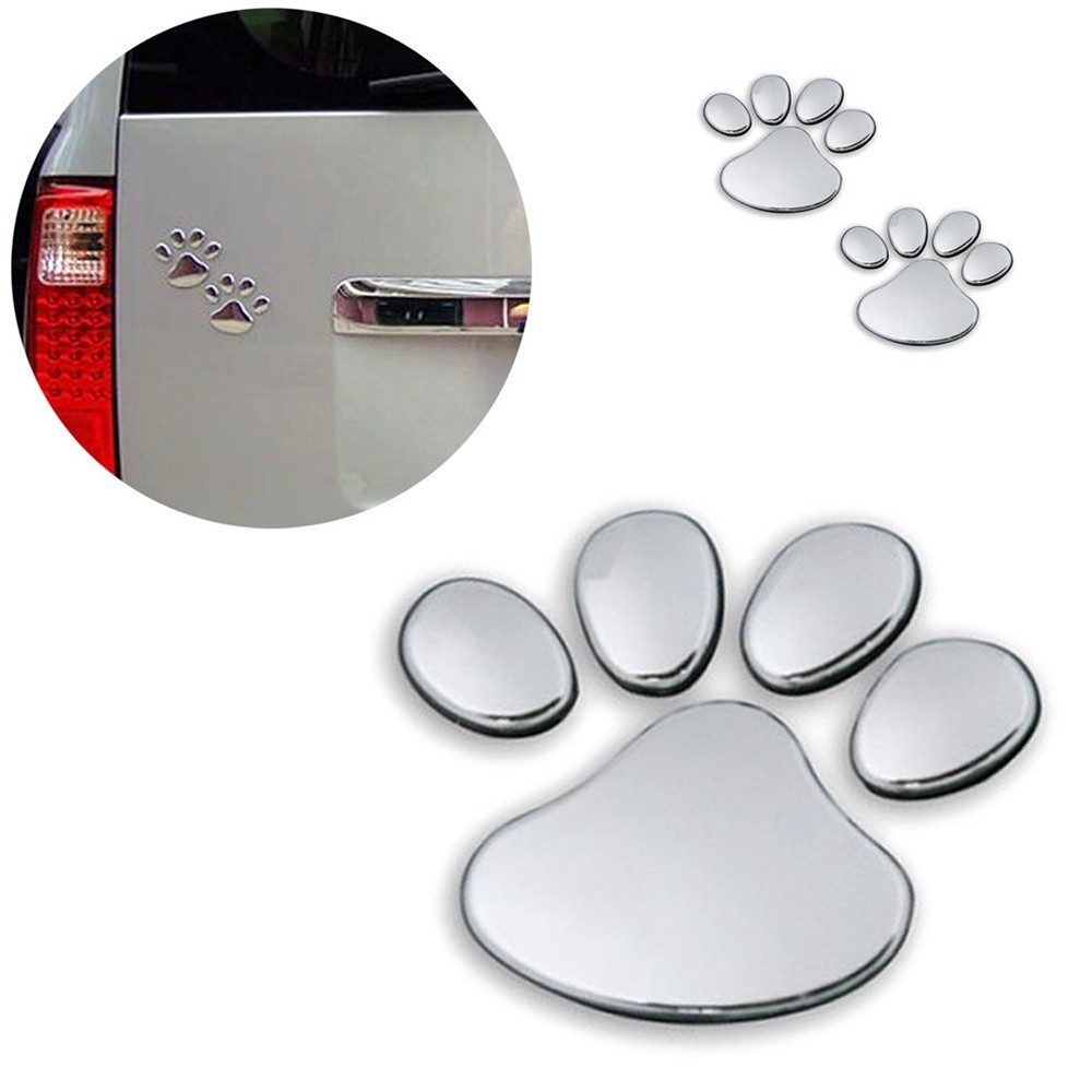 2PCS 3D Car Silver Window Bumper Body Decal Sticker Bear Cat Dog Paw Foot Prints