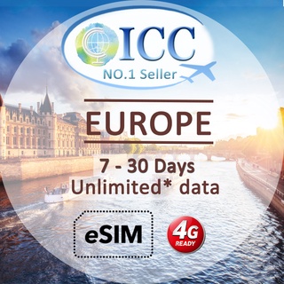 [ICC eSIM] Europe & UK 7-60 Days Unlimited Data SIM (Daily 5)- *VTL* Europe SIM Card