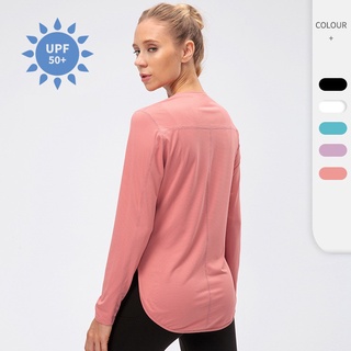 Long Sleeve Yoga Shirts Sport Top UPF50+ Sun Protection Sweatshirt UV Protect Loose Women Fitness T-shirts