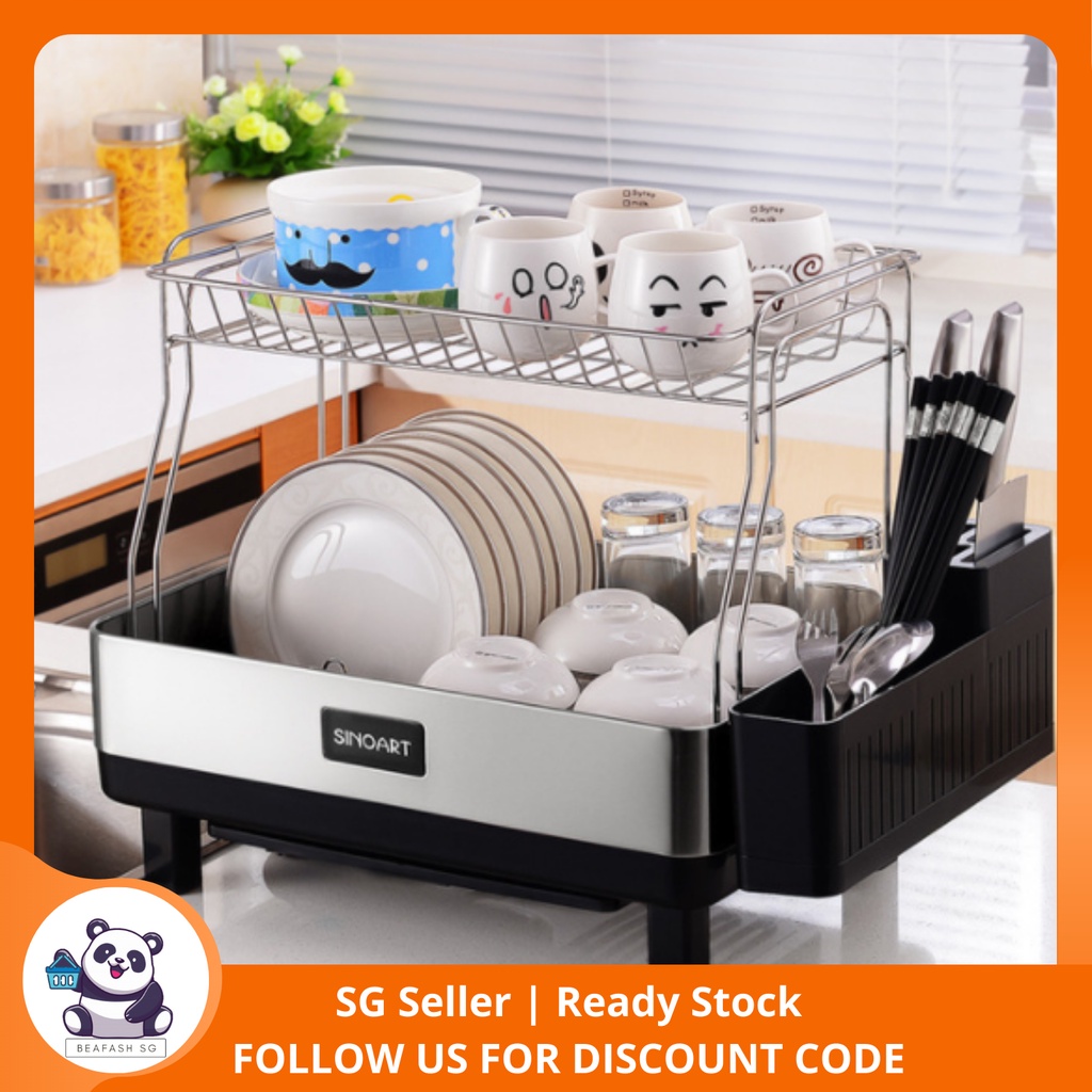 SinoArt Dish Drainer, Stainless Steel Dish Drying Rack with Pipe