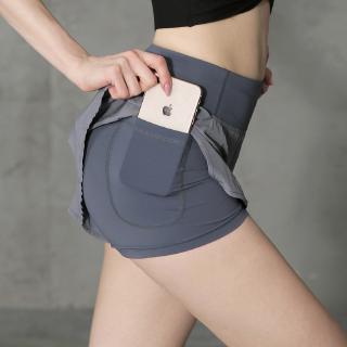 Image of Women high-waist yoga short two in one running sport short with pocket