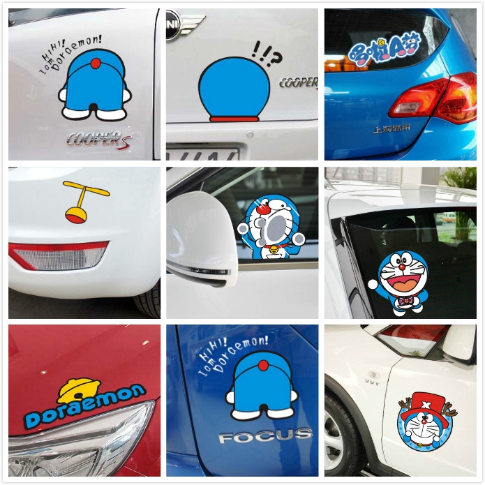 Doraemon Car Stickers Waterproof Reflective Car Decals Rearview Mirror