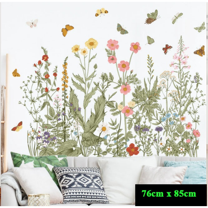 Colorful Floral Plants Sticker Wild Flowers Wall Nature Scenery ...
