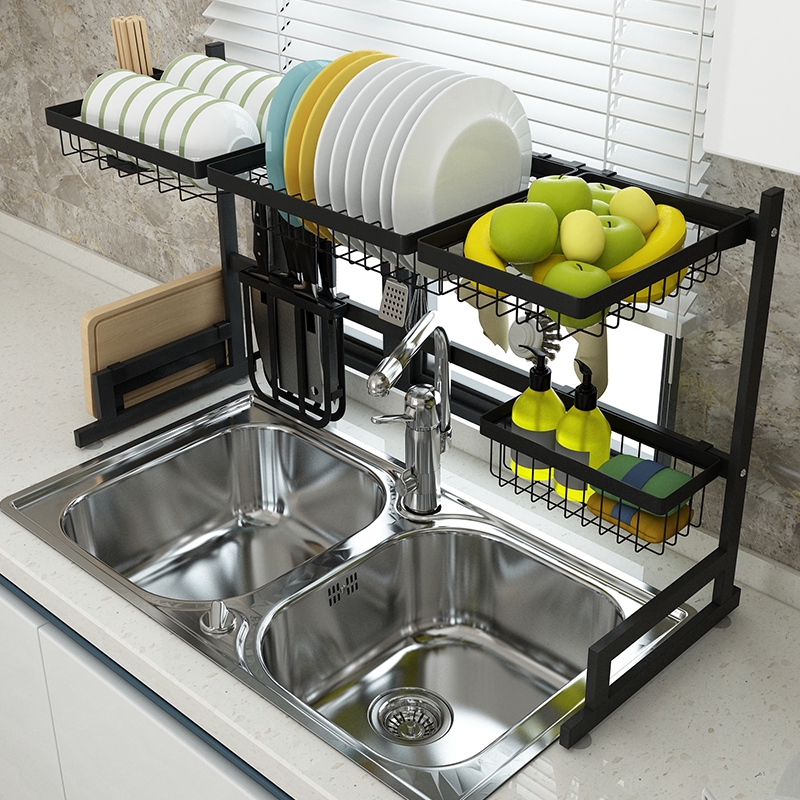 Stainless Steel Kitchen Sink Rack Plate Dish Dishes Drain Bowl Chopsticks Countertop Storage Box Black Floor Shopee Singapore