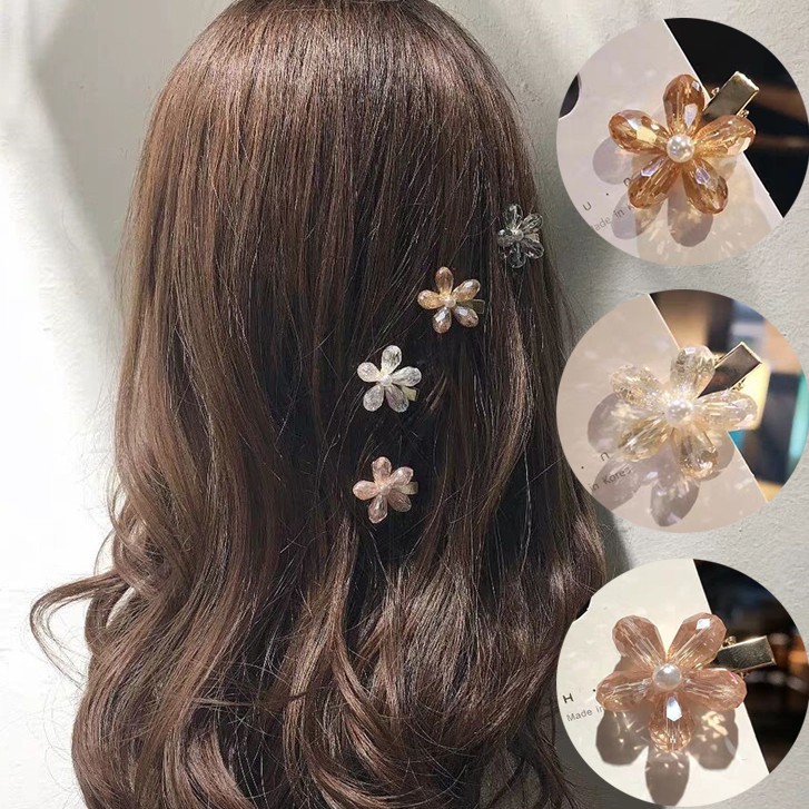 Korean Crystal Flower Hairpin Ins Small Flower Hair Clip Hair Accessories |  Shopee Singapore