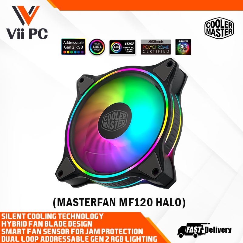 Cooler Master MasterFan MF120 Halo Case Fan, 1800 RPM, 47 CFM, Dual ...