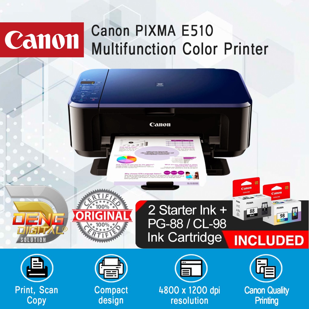 Canon Pixma E510 Ink Efficient Inkjet Print Scan Copy Shopee Singapore