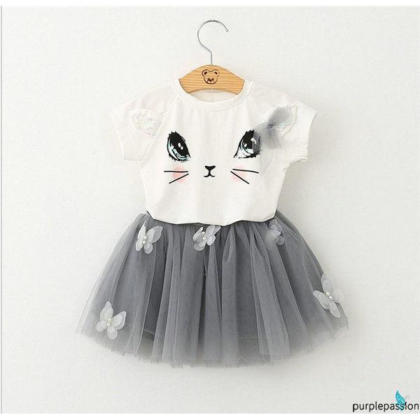 Baby Girls Printed T-Shirt Tutu Dress Skirt Outfits 2Pcs Sets Casual Costume