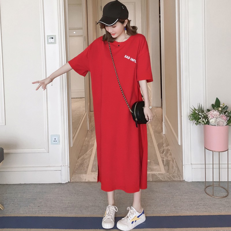 red long sleeve t shirt dress