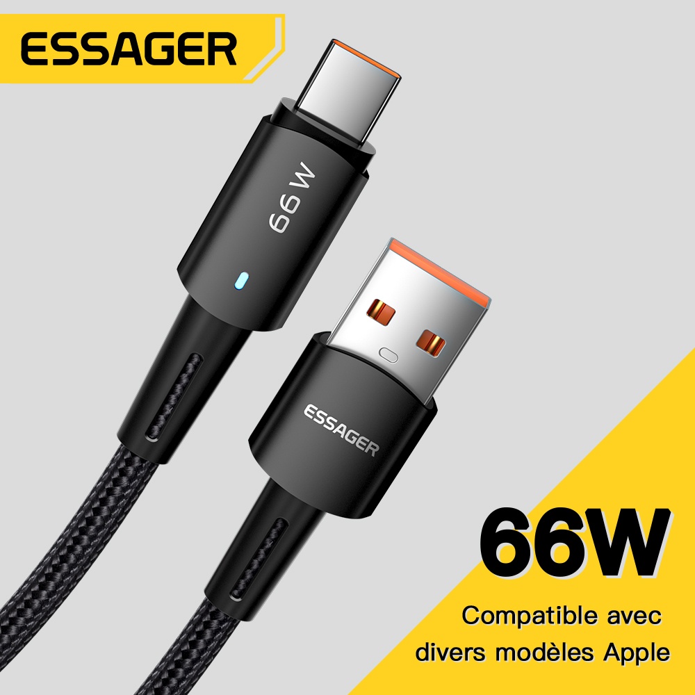 Essager 6a 66w Usb Type C Cable With Led Light Suitable For Most Usb C Interface Mobile Phones 6712