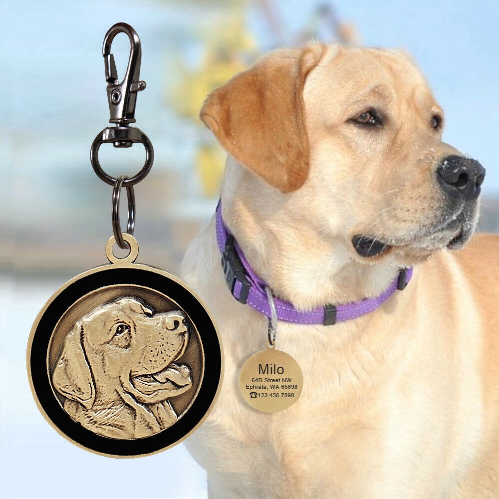 Davisia Pure Copper Pet ID Tags, Personalized Dog Tags,Three-Dimensional Relief Pet Pattern, Lettering on The Front and Back. Custom Pet Tags