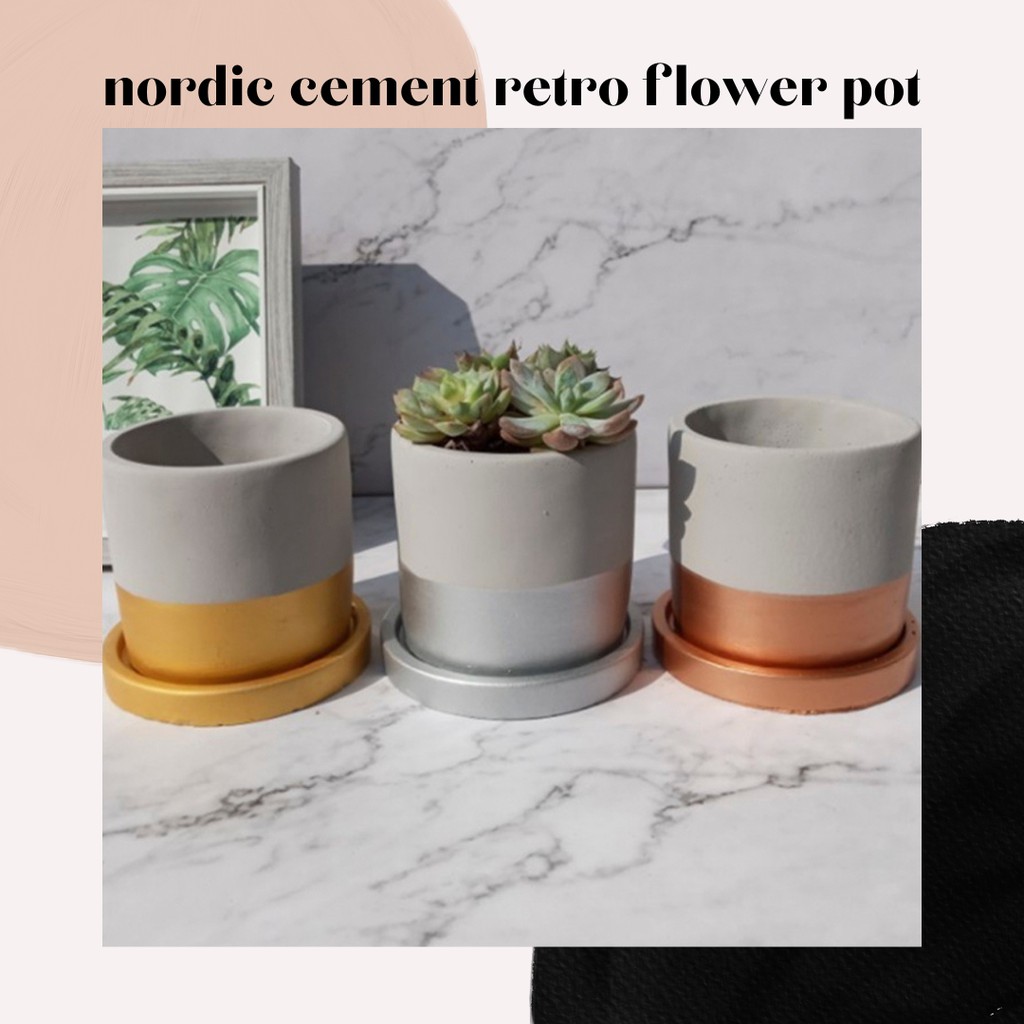 Nordic Cement Retro Flower Pot Gold Rose Gold Flower Pot Terracotta Plant Pot Shopee Singapore