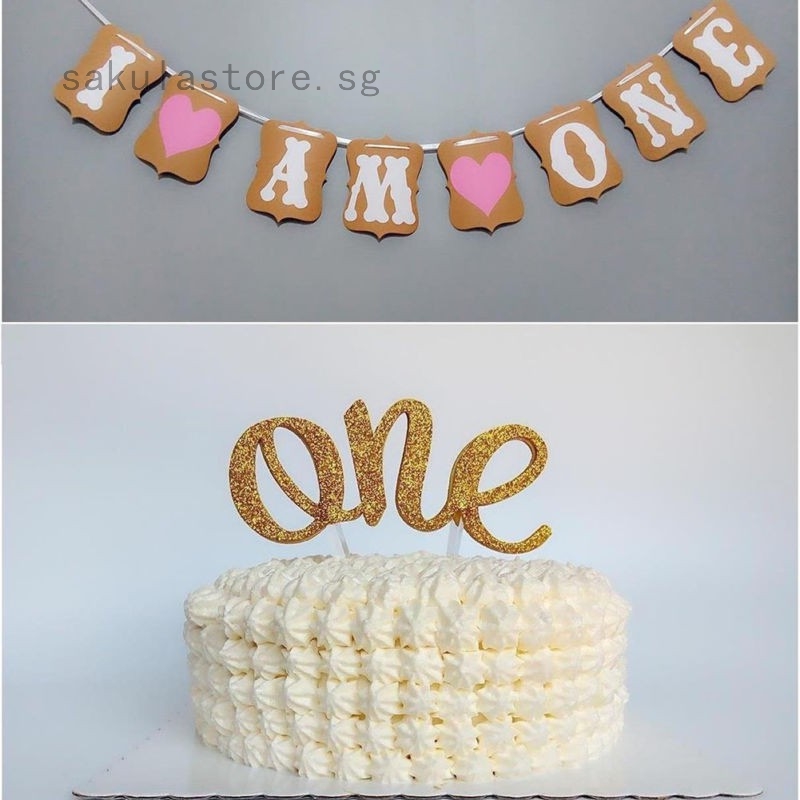 I Am One Bunting Banner Cake Topper For Baby First Birthday Party