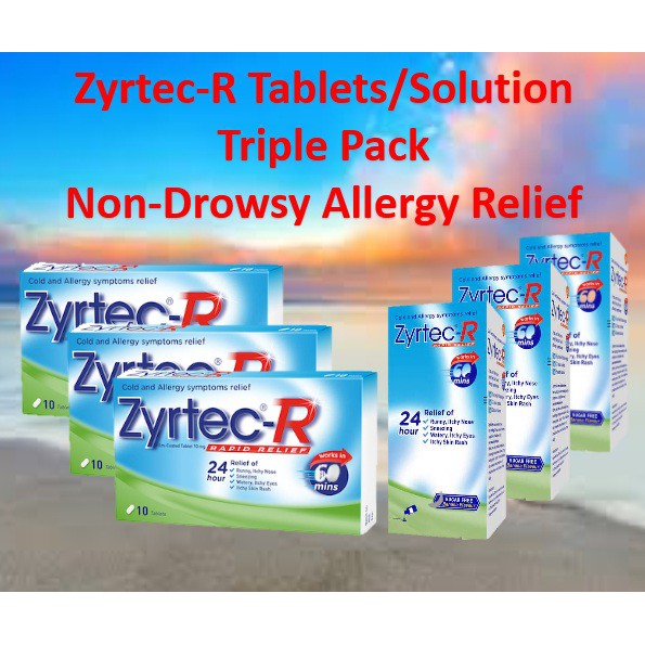 Zyrtec-R Triple Pack 10's Tablets/75ml Solution(For Kids)*Non-Drowsy ...