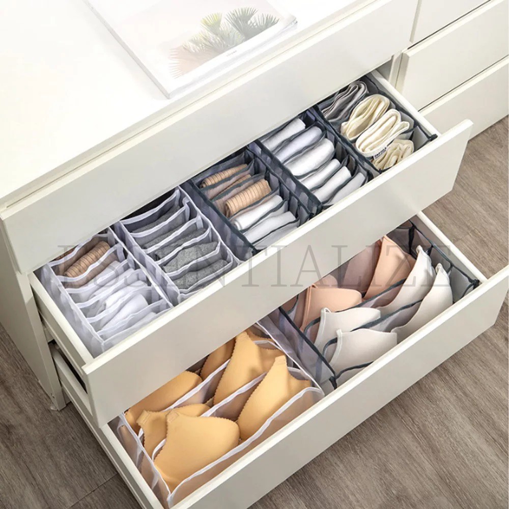 Lyspace Underwear and Bra Organizer for Drawer or Free Standing in the Closet Mesh Storage Drawers for Panty Socks Tie and Baby Stuff,Cube Dividers Simple Foldable in Zipper Pouch 3 Pack Drawer Organizers Black 