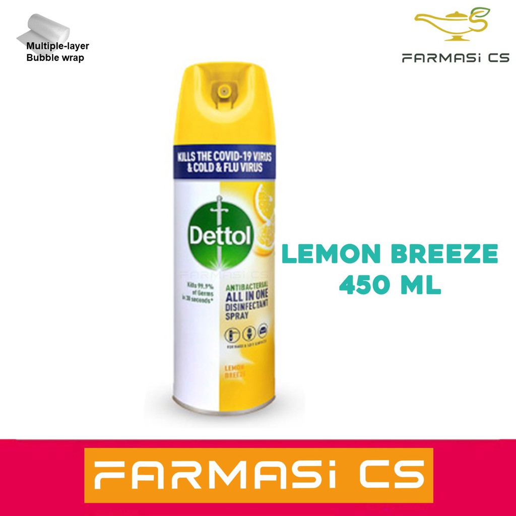 Dettol Disinfectant Spray Lemon Breeze 450ml EXP02/2024 [ Kills 99.9 Germs, Detol ] Shopee