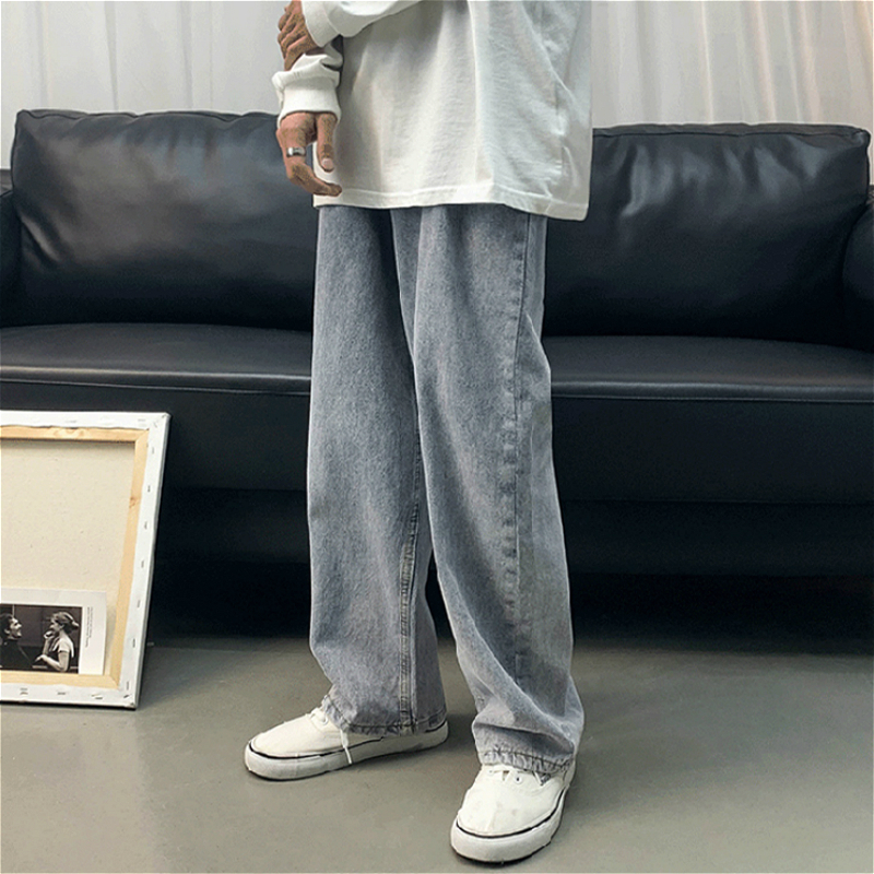 Fall Men's Jeans Men Straight Pants Korean Casual Trousers Loose Wide