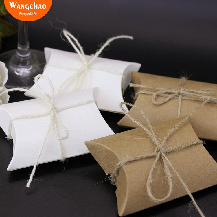 50pcs Kraft Pillow Box Candy Cookie Packaging Bags Paper Valentine S Day Wedding Favor Gift Boxes Party Bags Included Rope Shopee Singapore