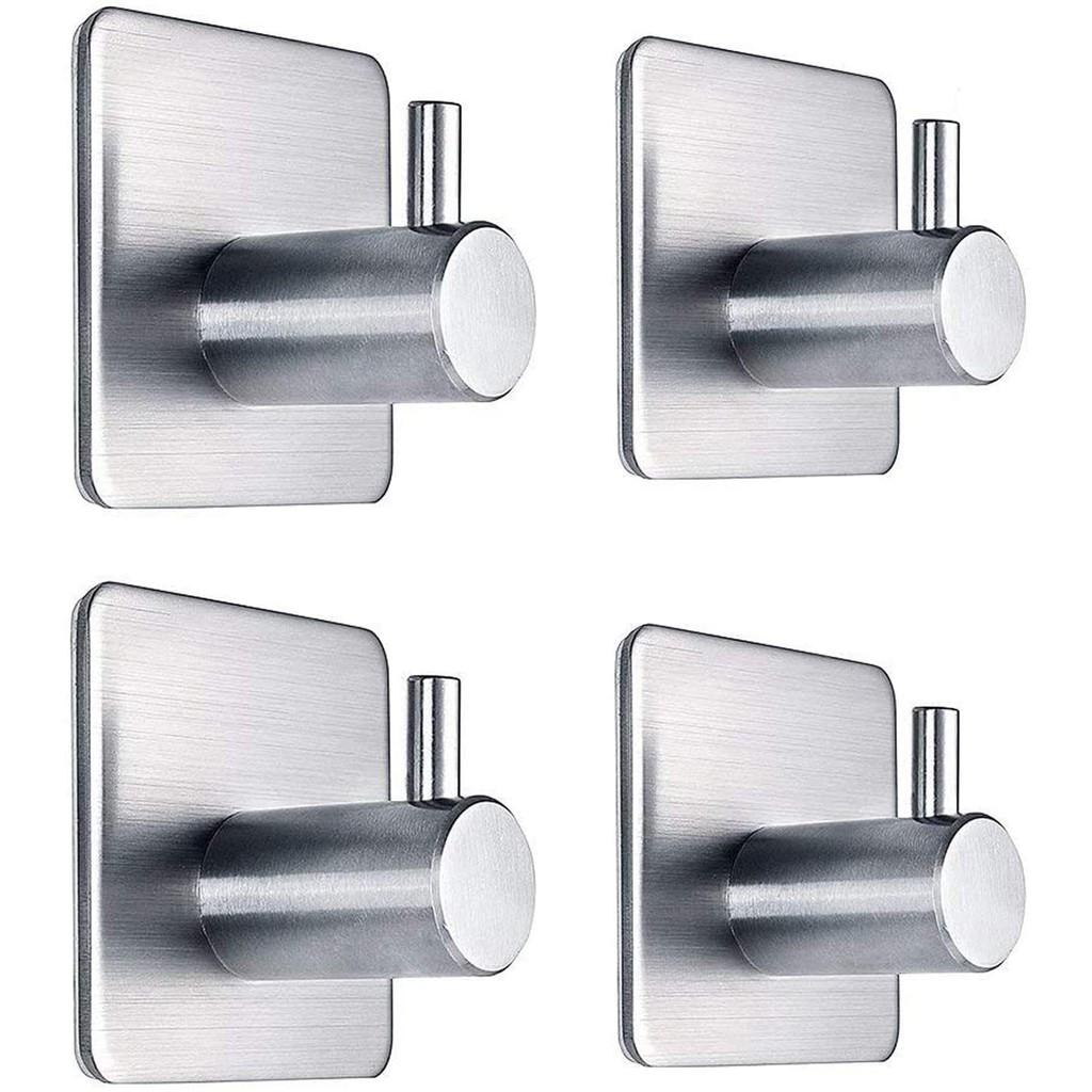 4 PC Stainless Steel Adhesive Hooks - Waterproof Hook for Hanging Coat Hat Towel Rack Wall Mount on Bathroom Bedroom