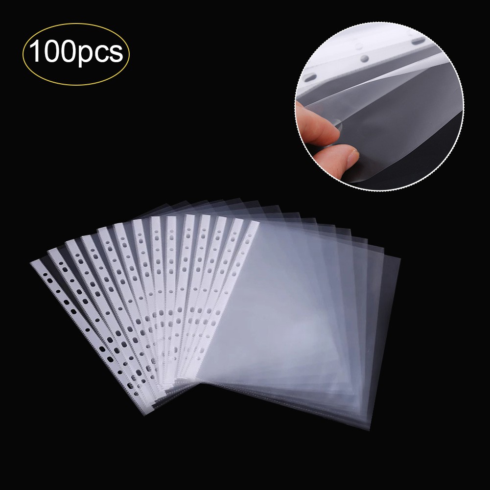 100pcs Ultra Thin A4 Plastic 11Hole Loose Leaf Transparent Sheet