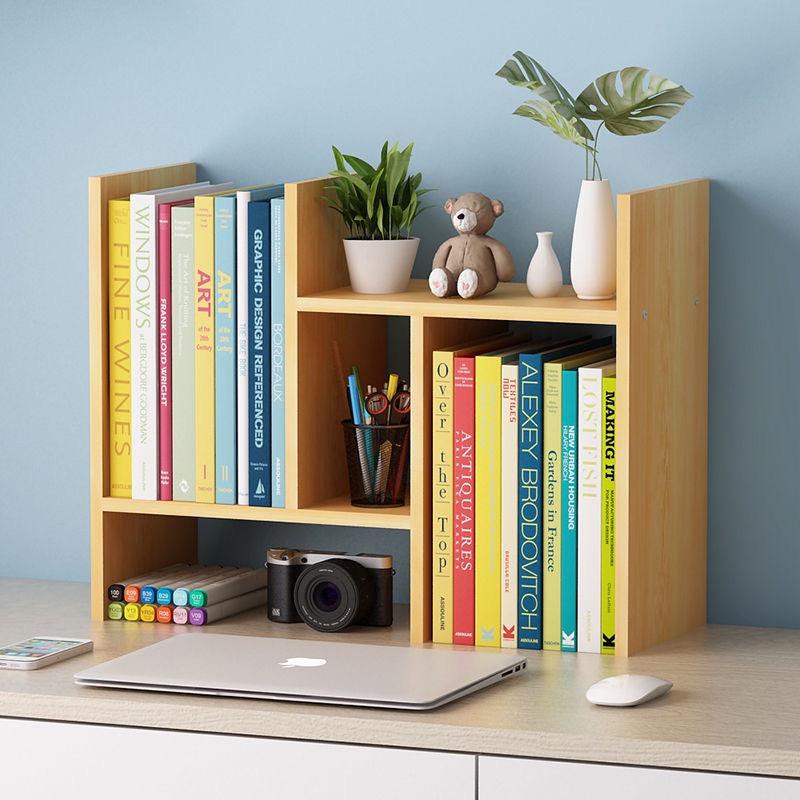 LHSG Wooden Book Shelf Desktop Shelf Organiser Desk Bookshelf Desktop