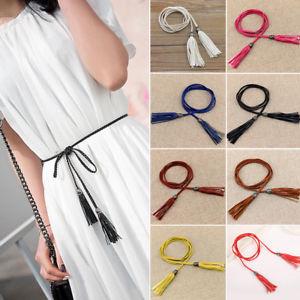 Stylish Women Braided Belt PU Leather Self-Tie Thin Waist Rope Belt Dress Belt