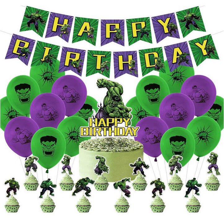 Hulk birthday party supplies includes happy birthday banner, hulk cake ...