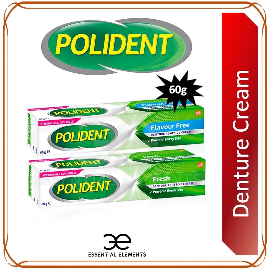 POLIDENT Denture Adhesive Cream 60g Fresh Mint | Flavour Free | Zinc ...