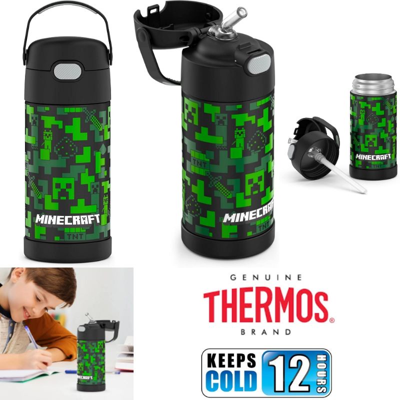 Bn Thermos Funtainer 12 Ounce Stainless Steel Vacuum Insulated Straw Kids Water Bottle Minecraft Shopee Singapore