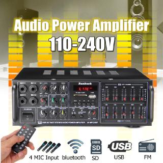 110-240V 2000W bluetooth Power Amplifier System Sound Audio Stereo Receiver Support 4 Way Microphone Input Home Theater 110-240V