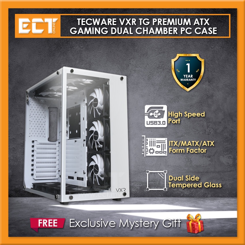 Tecware Vxr Tg Premium Atx Gaming Dual Chamber Case White Shopee Singapore