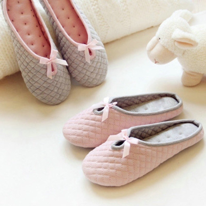 Cute Bowtie Winter Women Home Slippers For Indoor Bedroom House Soft Slippers