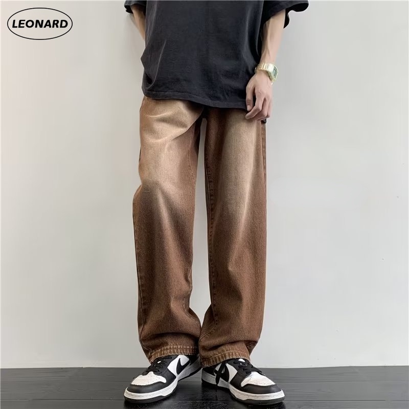 Korean Style Vintage Brown Jeans Men 5XL Plus Size Wide Leg Baggy Jeans  Long Pants Casual Loose Denim Pants | Shopee Singapore