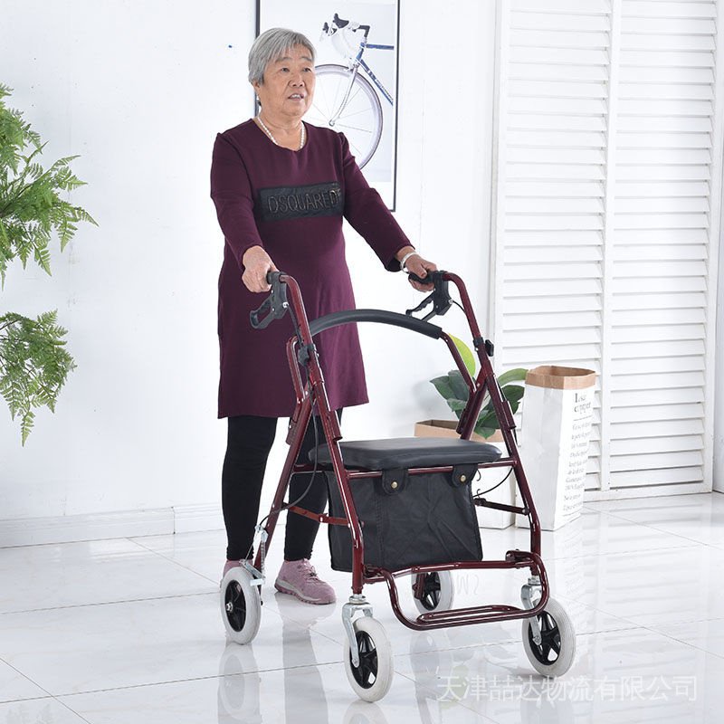Elderly Walking Aid Trolley Push and Sit Shopping Cart Elderly Leisure