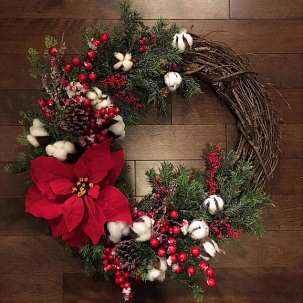 Christmas Wreath Hanging Fall Wreath Front Door Decor Home Artificial Flowers Holiday Decorations