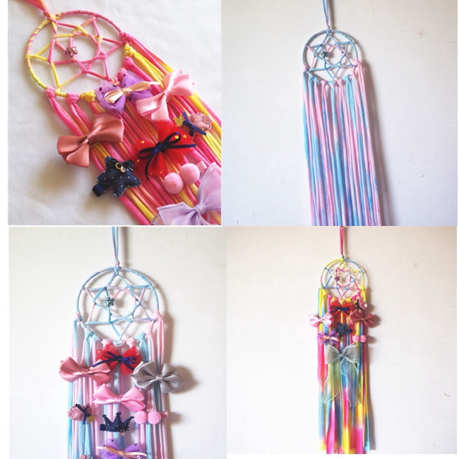 Hair Clips Holder Rainbow Yarn Tassels Hair Bows Storage Headband