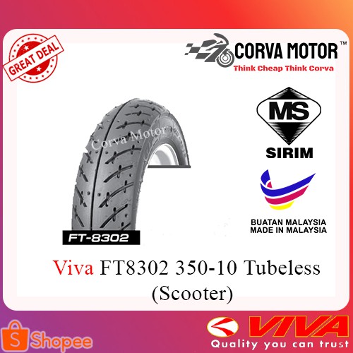 Corva Motor Tayar Viva Scooter Tubeless 3 50 10 Gp8302 Scooter Tyre Tayar 10 Inci Shopee Singapore