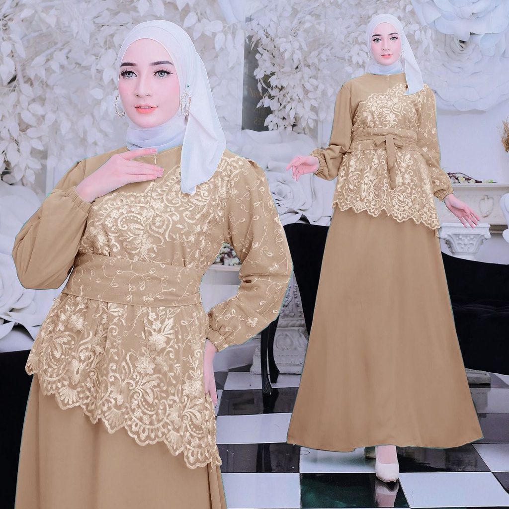 (New Product) Maxi Dress Shiren / Gamis Brukat Kombinasi Bahan Ceruty / Size S-M, L , XL, XXL /Busui