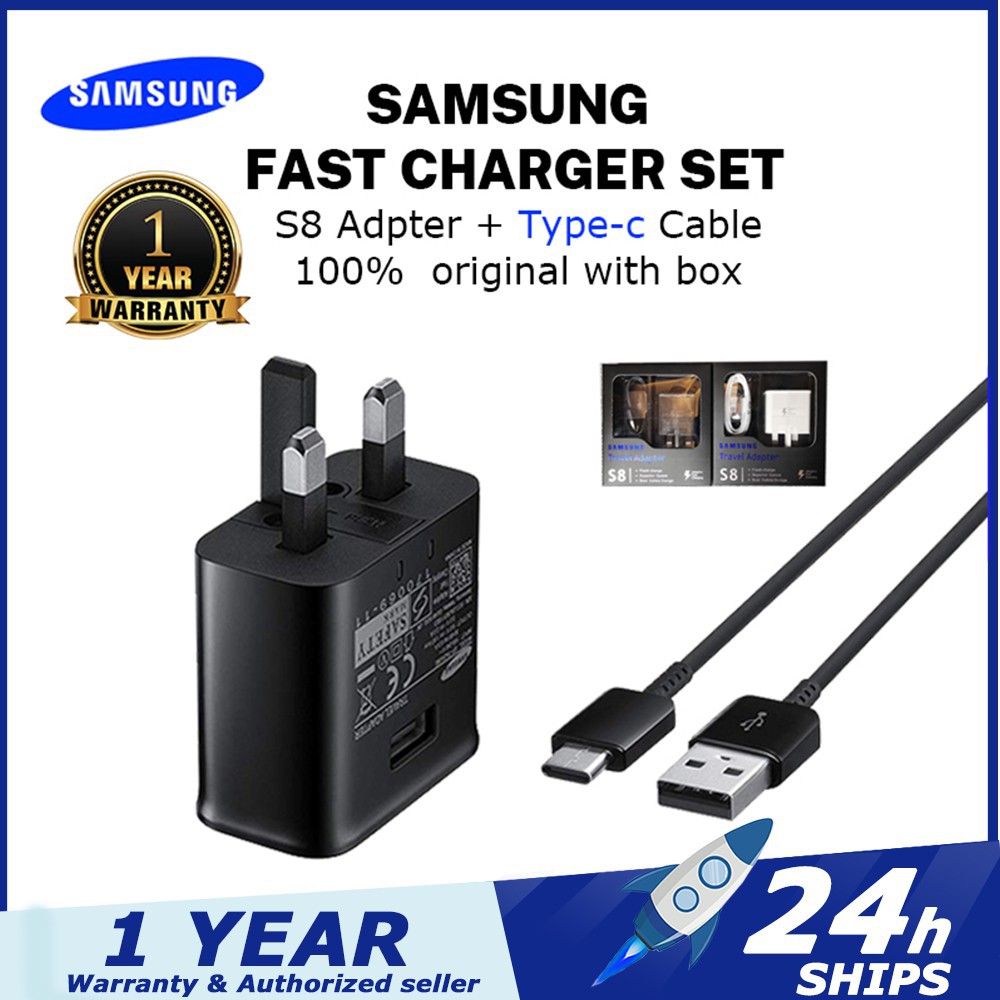 Original Samsung Uk Adaptive Fast Charger 9v 1 67a Quick Charge Adapter Usb Type C Cable For Galaxy S8 S9 Plus Note 8 9 Shopee Singapore