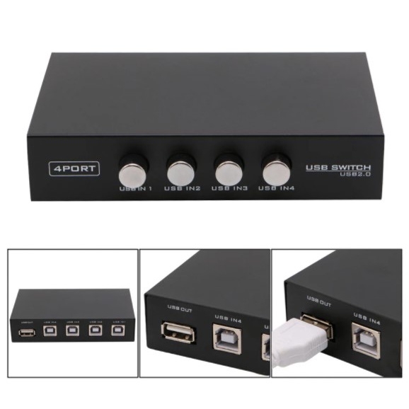 Printer Switch 4 Port Switcher Hub Manual Printer Scanner Sharing 4 PC