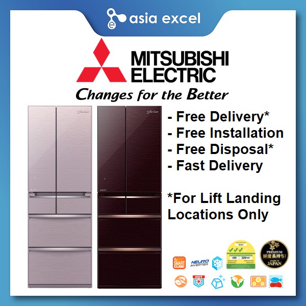 Mitsubishi Mr Wx53z 416l Glass Brown Glass Pink 6 Door Refrigerator Shopee Singapore