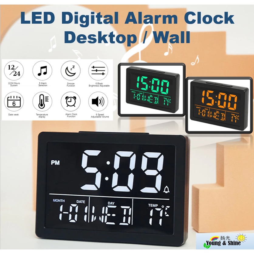 LED Digital Clock Wall Clock Desktop Alarm Clock 8 Alarms Voice Control