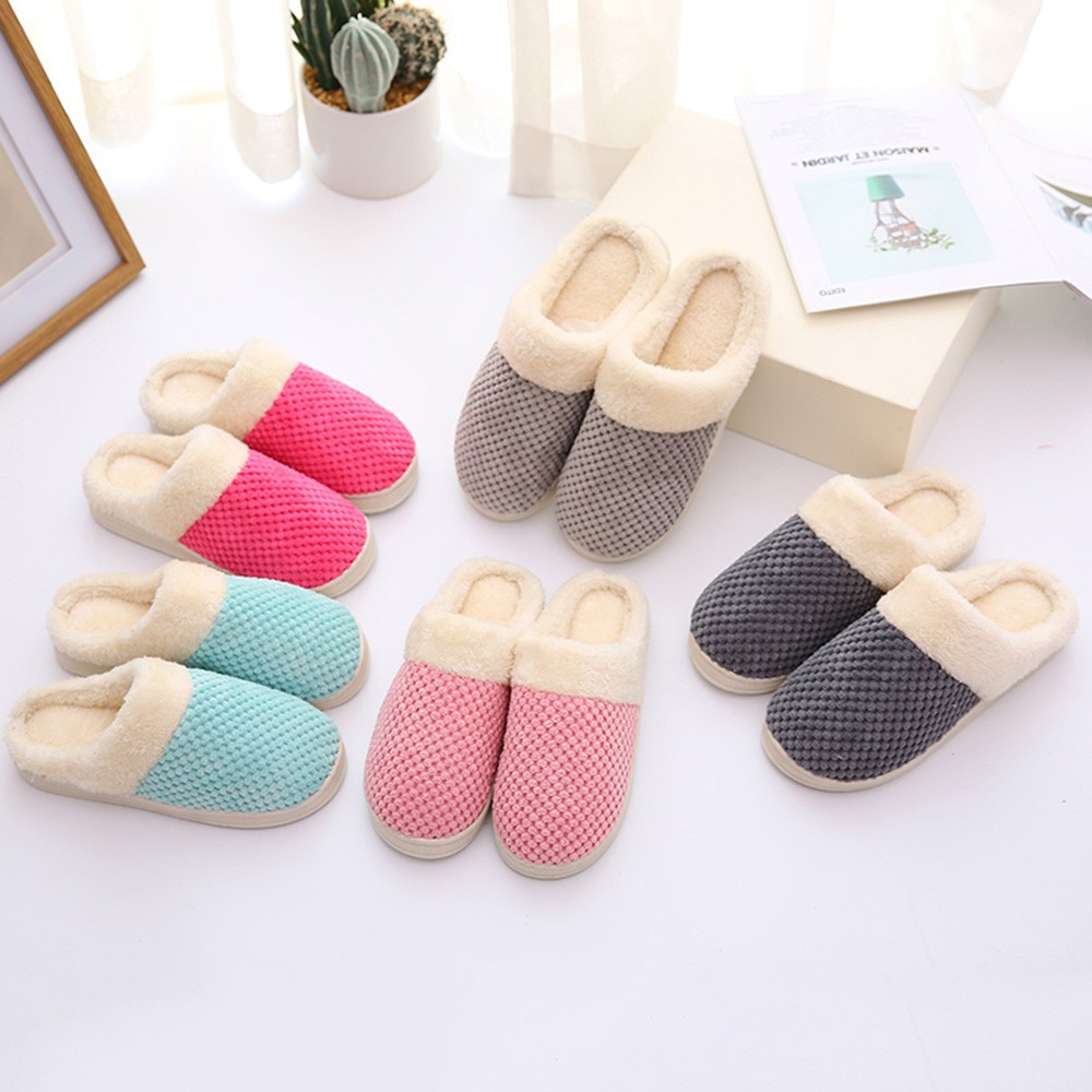 Women Warm Home Plush Soft Slippers Indoors Anti Slip Winter Floor Bedroom Shoes