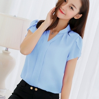 Image of thu nhỏ Women Fashion Casual Short Sleeves Chiffon Formal Office Blouse Plus Size #5