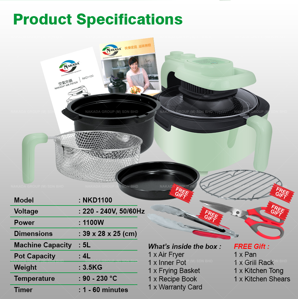 Nakada 5 Liter Xl Air Fryer Nkd1100 Green Primada Special Edition Intelligent Pressure Cooker Mpc2550 Shopee Singapore