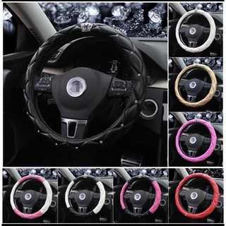 Garson VIP D.A.D Quilted Steering Wheel Cover with Diamonds Studs in Black White Rose DAD