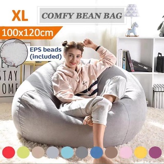 (With Filling) Large Bean Bag Footrest Couch Chairs Sofa Lazy Lounger Tatami Home Furniture 100*120cm