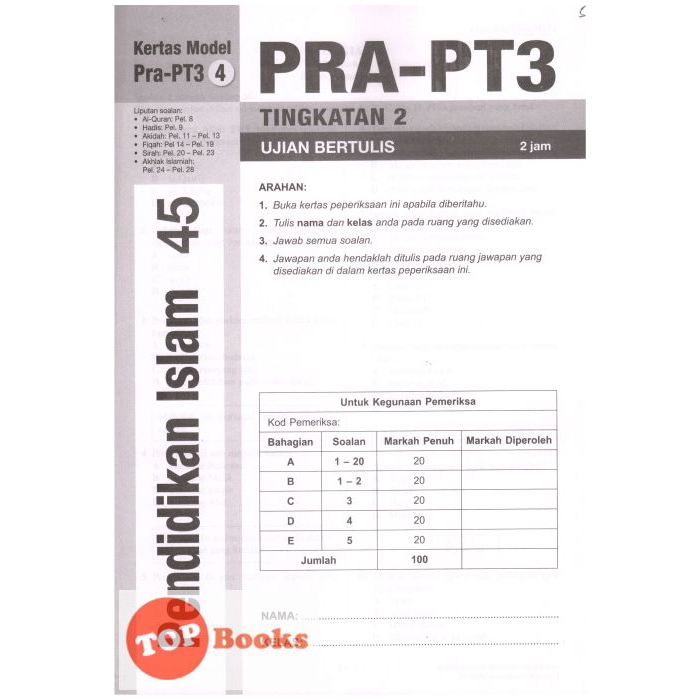 Shop Malaysia Topbooks Sasbadi Paper Model Pre Pt3 Formula A Islamic Education Level 2 Shopee Singapore