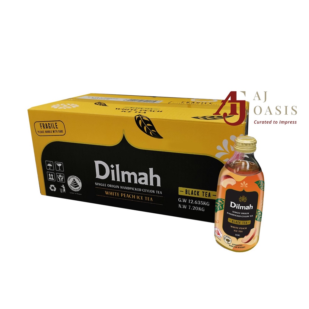 Dilmah Ready To Drink White Peach Black Tea Glass Bottles, 24x300ml